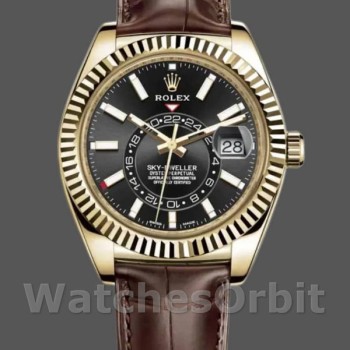 Replique Hommes Rolex Sky-Dweller 42mm Hommes-326138-Cadran noir-Or jaune Noir<br />