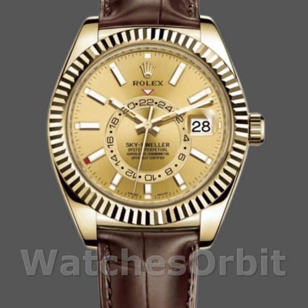 Replique Hommes Rolex Sky-Dweller 42mm Hommes-326138-Champagne Dial-Yellow Gold Champagne<br />
