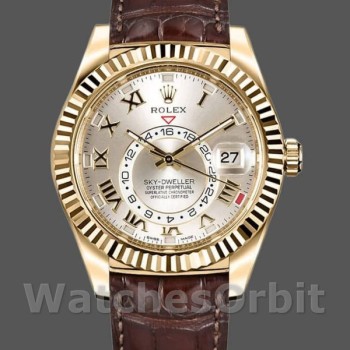 Replique Hommes Rolex Sky-Dweller 42mm Hommes-326138-Sunray Silver Dial-Yellow Gold Silver<br />