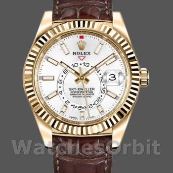 Replique Hommes Rolex Sky-Dweller 42mm Hommes-326138-White Dial-Yellow Gold White