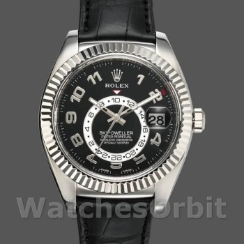 Replique Hommes Rolex Sky-Dweller 42mm Hommes-326139-Cadran noir-Bracelet cuir noir