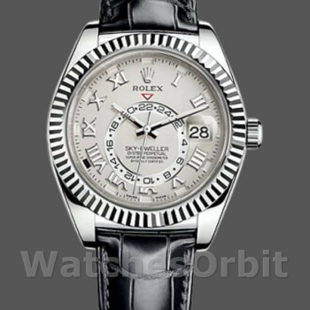 Replique Hommes Rolex Sky-Dweller 42mm Hommes-326139-Ivory Roman Dial-Leather Strap Ivory<br />