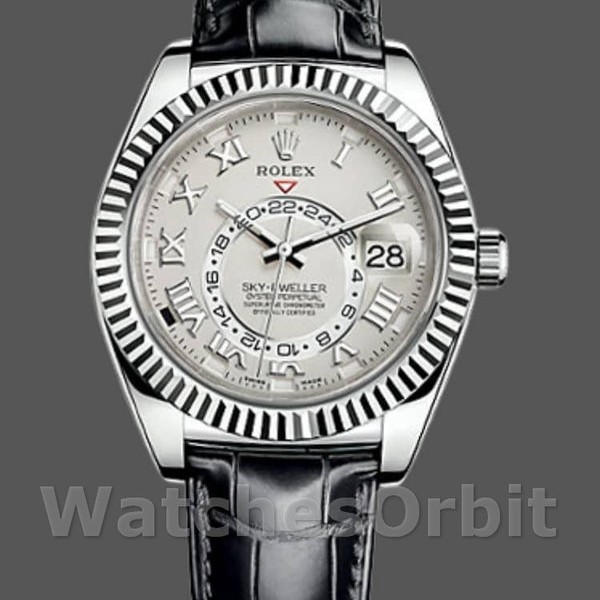 Replique Hommes Rolex Sky-Dweller 42mm Hommes-326139-Ivory Roman Dial-Leather Strap Ivory<br />