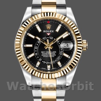 Replique Hommes Rolex Sky-Dweller 42mm Hommes-326933-Cadran noir-Acier inoxydable Luxe