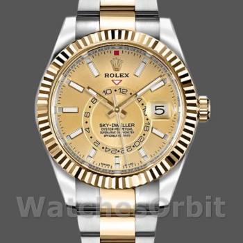 Replique Hommes Rolex Sky-Dweller 42mm Hommes-326933-Champagne Dial-Stainless Steel Champagne