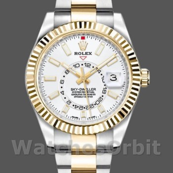 Replique Hommes Rolex Sky-Dweller 42mm Hommes-326933-Stainless Steel-White Dial White Blanc