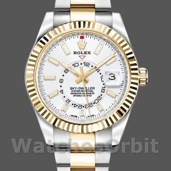 Replique Hommes Rolex Sky-Dweller 42mm Hommes-326933-Stainless Steel-White Dial White Blanc