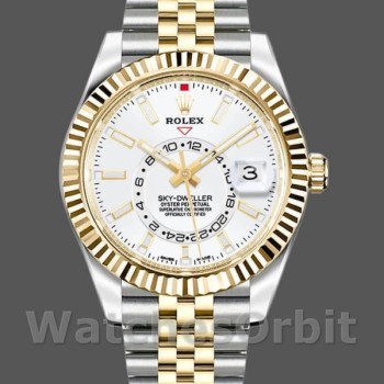 Replique Hommes Rolex Sky-Dweller 42mm Hommes-326933-Stainless Steel & Yellow Gold-White Dial White Blanc