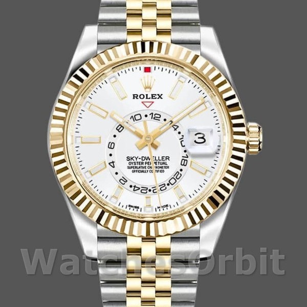 Replique Hommes Rolex Sky-Dweller 42mm Hommes-326933-Stainless Steel & Yellow Gold-White Dial White Blanc