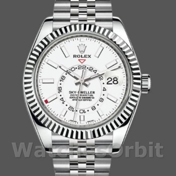 Replique Hommes Rolex Sky-Dweller 42mm Hommes-326934-Fluted Bezel-White Dial White White