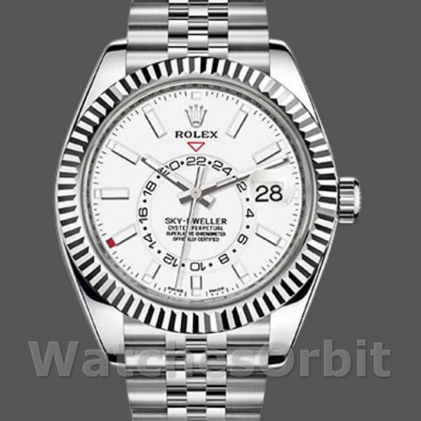 Replique Hommes Rolex Sky-Dweller 42mm Hommes-326934-Fluted Bezel-White Dial White White