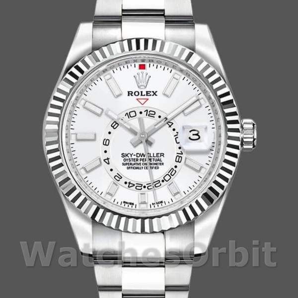 Replique Hommes Rolex Sky-Dweller 42mm Hommes-326934-Stainless Steel-White Dial White Blanc