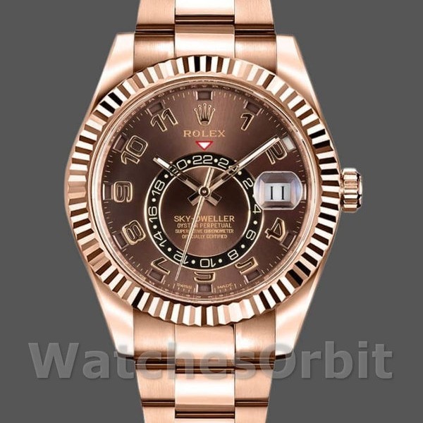 Replique Hommes Rolex Sky-Dweller 42mm Hommes-326935-Everose Gold-Chocolate Arabic Dial Chocolate<br />