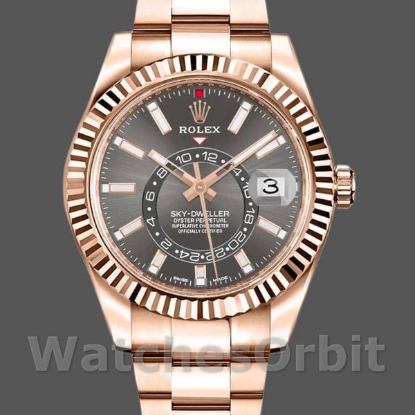 Replique Hommes Rolex Sky-Dweller 42mm Hommes-326935-Everose Gold-Dark Rhodium Stick Dial Dark Rhodium <br />