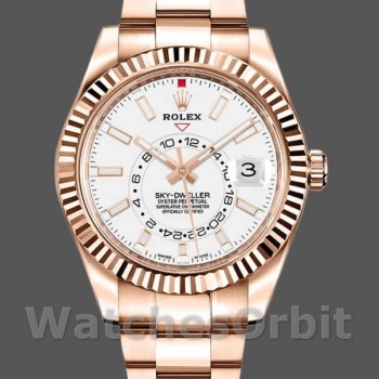 Replique Hommes Rolex Sky-Dweller 42mm Hommes-326935-Rose Gold-White Dial White White