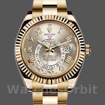 Replique Hommes Rolex Sky-Dweller 42mm Hommes-326938-Yellow Gold-Silver Dial Argent