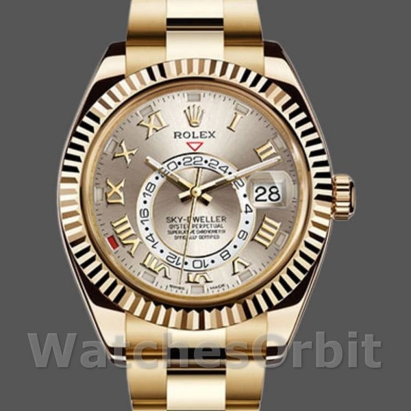Replique Hommes Rolex Sky-Dweller 42mm Hommes-326938-Yellow Gold-Silver Dial Argent
