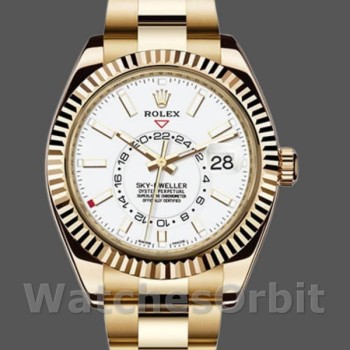 Replique Hommes Rolex Sky-Dweller 42mm Hommes-326938-Yellow Gold-White Dial White White