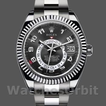 Replique Hommes Rolex Sky-Dweller 42mm Hommes-326939-Monture cannelée-Cadran noir Noir<br />