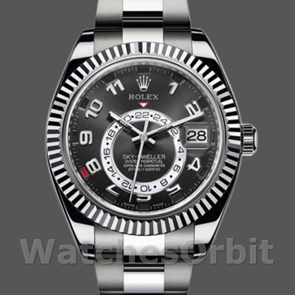 Replique Hommes Rolex Sky-Dweller 42mm Hommes-326939-Monture cannelée-Cadran noir Noir<br />