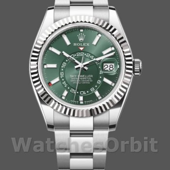 Replique Hommes Rolex Sky-Dweller 42mm Hommes-336934-Fluted Bezel-Green Dial Green