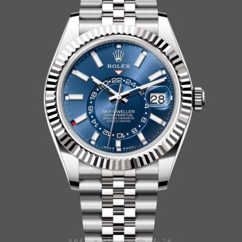 Replique Hommes - Rolex Sky-Dweller 42mm-m336934 0006 - Lunette cannelée - Cadran bleu - Bleu