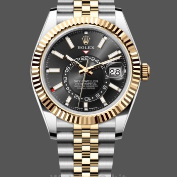 Replique Hommes Rolex Sky Dweller 42mm Yellow Gold Oyster M336933 0004 Cadran Noir Hommes