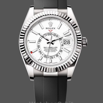Replique Hommes - Rolex Sky-Dweller 42-M336239 0003, Or blanc, Cadran blanc, Oysterflex White Dial