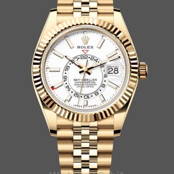 Replique Hommes Rolex Sky-Dweller 42-M336938 0006, Yellow Gold, GMT, cadran blanc, Jubilee Style, Homme Blanc
