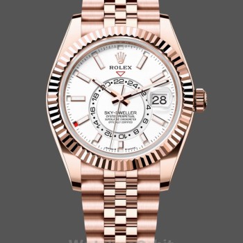Replique Hommes - Rolex Sky-Dweller 42-m336935 0007, Cadran blanc intense, lunette cannelée, bracelet jubilé Cadran blanc intense