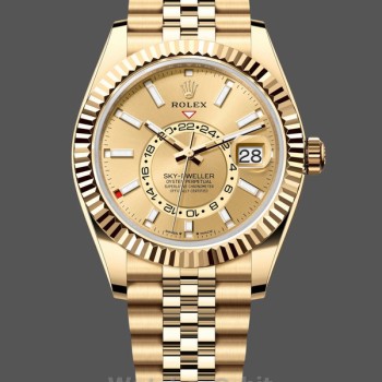Replique Hommes Rolex Sky-Dweller 42mm Hommes-m336938-0004-Yellow Gold-Champagne Dial Champagne