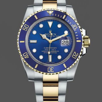 Replique Hommes Rolex Submariner Date 40mm Hommes-116613LB-Two Tone-Blue Dial Bleu