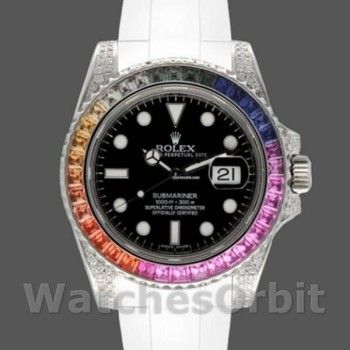 Replique Hommes Rolex Submariner 40mm Hommes-116610-Cadran noir-Bracelet caoutchouc blanc Noir