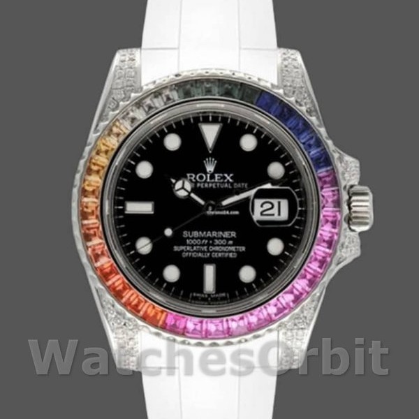 Replique Hommes Rolex Submariner 40mm Hommes-116610-Cadran noir-Bracelet caoutchouc blanc Noir