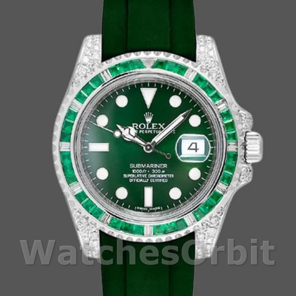 Replique Hommes Rolex Submariner 40mm Hommes-116610-Cadran vert-Bracelet caoutchouc vert