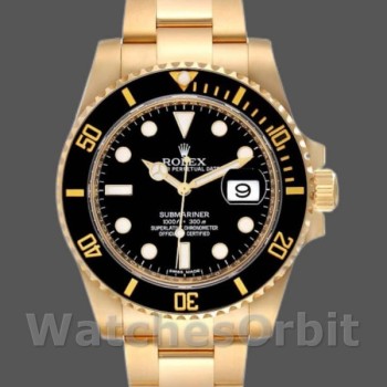 Replique Hommes Rolex Submariner 40mm Hommes-116618-Yellow Gold-Black Dial Black