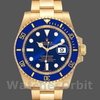 Replique Hommes Rolex Submariner 40mm Hommes-116618-Or jaune-cadran bleu