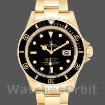 Replique Hommes Rolex Submariner 40mm Hommes-16618-Yellow Gold-Black Dial Black