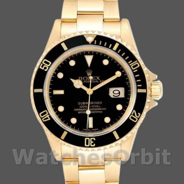 Replique Hommes Rolex Submariner 40mm Hommes-16618-Yellow Gold-Black Dial Black