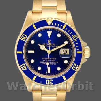 Replique Hommes Rolex Submariner 40mm Hommes-16618-Yellow Gold-Blue Dial Blue