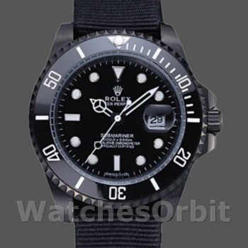 Replique Hommes Rolex Submariner 40mm Hommes-622006-Bracelet Nylon Noir-Cadran Noir Noir