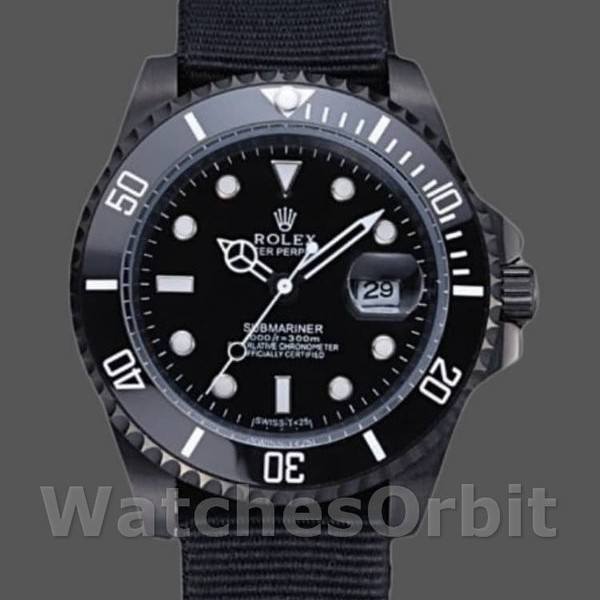 Replique Hommes Rolex Submariner 40mm Hommes-622006-Bracelet Nylon Noir-Cadran Noir Noir