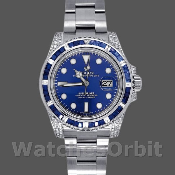 Replique Hommes Rolex Submariner Date 40mm Hommes-116610LN-Custom Diamond-Stainless Steel-Blue Dial Blue