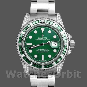 Replique Hommes Rolex Submariner Date 40mm Hommes-116610LN-Custom Diamond-Stainless Steel-Green Dial Green