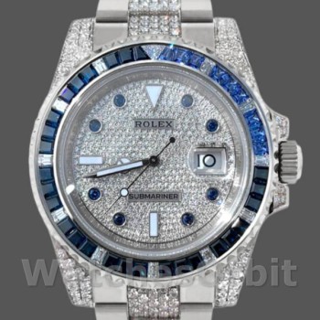 Replique Hommes Rolex Submariner Date 40mm Hommes-116610LN-Acier inoxydable-Couronne diamant pavée