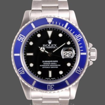 Replique Hommes Rolex Submariner 40mm Hommes-16610-Céramique bleue-Cadran noir Noir