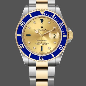 Replique Hommes Rolex Submariner 40mm Hommes-16613-Champagne Serti Dial Champagne Serti