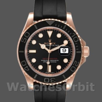 Replique Hommes Rolex Yacht-Master 40mm Hommes-116655-Everose Gold-Black Dial Black