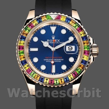 Replique Hommes - Rolex Yacht-Master-116695, 40mm, bracelet caoutchouc noir, cadran bleu, Bleu Homme