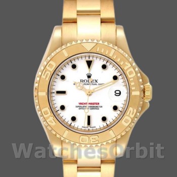 Replique Rolex Yacht-Master 35mm Unisex-168628-Cadran blanc-Or jaune Blanc